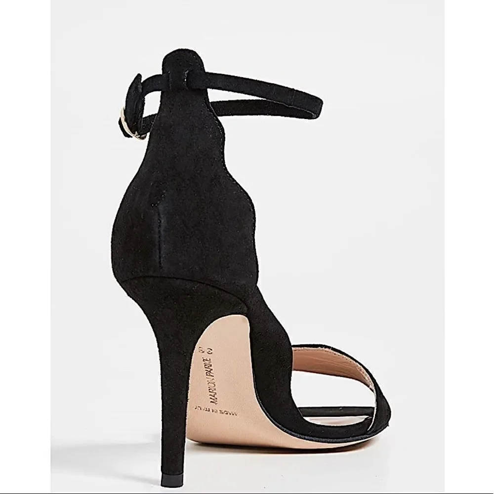 Marion Parke Fiona Black Suede Scalloped Sandals